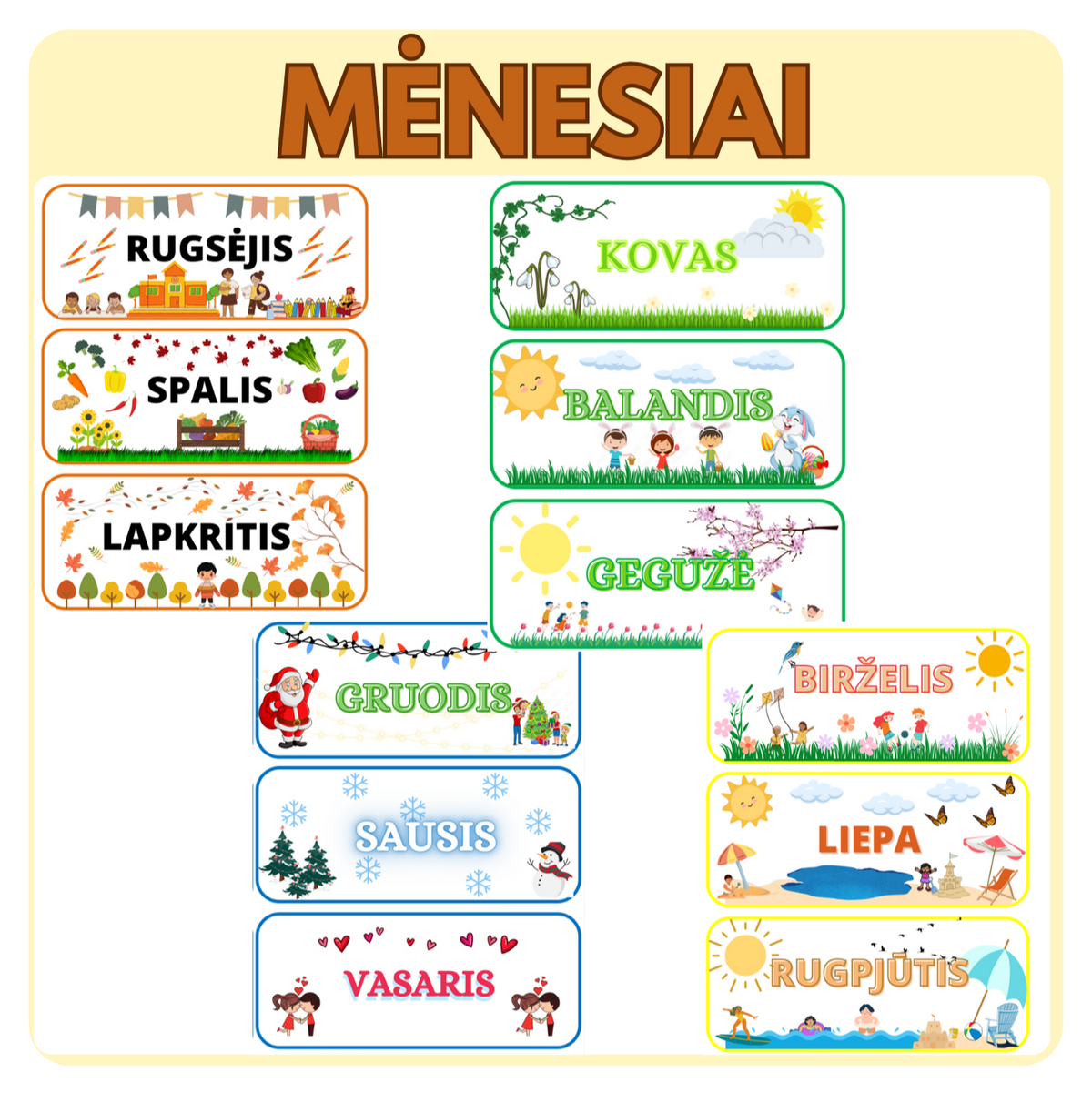 MĖNESIAI (baltu fonu)