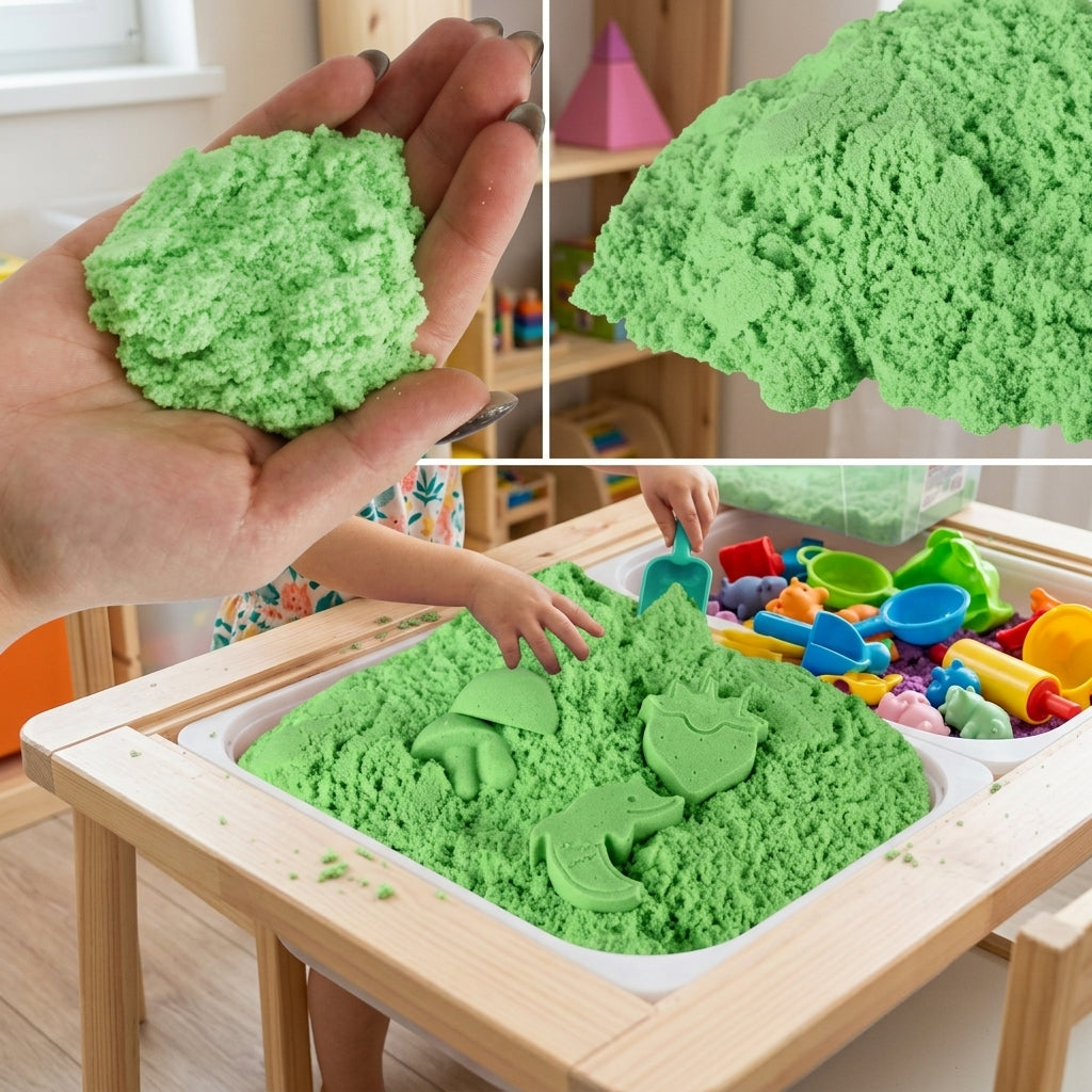 KINETINIS SMĖLIS 1 kg. (žalios spalvos)