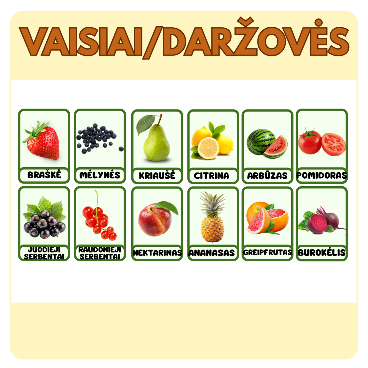 VAISIŲ IR DARŽOVIŲ KORTELĖS